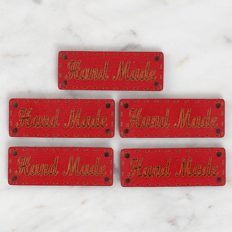 Loren Crafts 5 pcs Leather Handmade Tag, Red