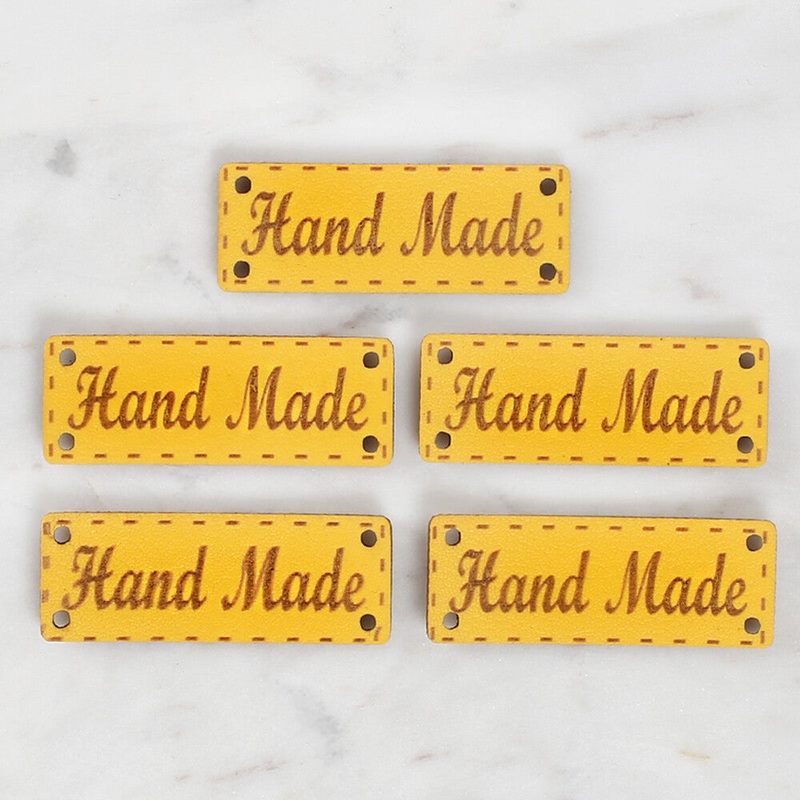 Loren Crafts 5 pcs Leather Handmade Tag, Yellow