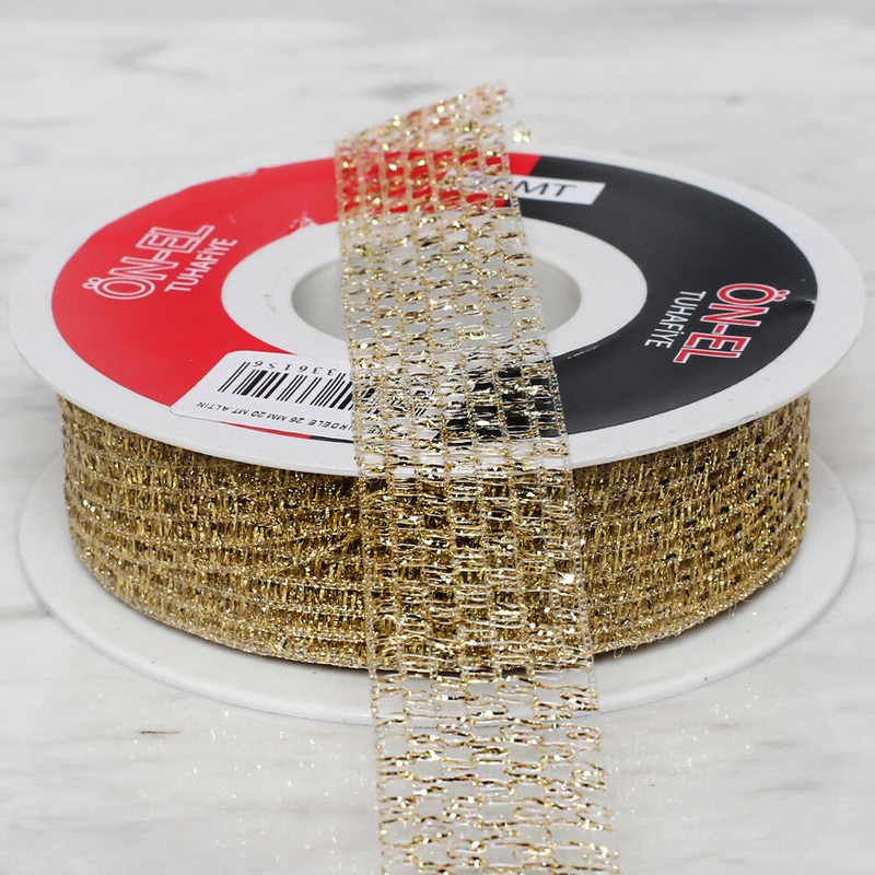 nel 2.5 cm 20 m Mesh Ribbon, Gold