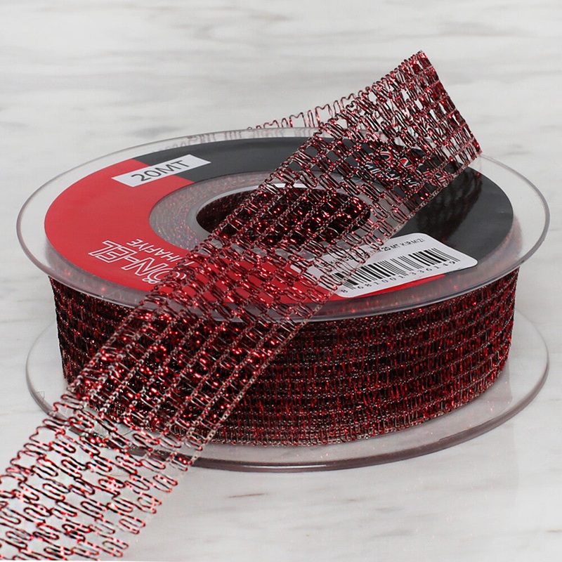 nel 2.5 cm 20 m Mesh Ribbon, Red