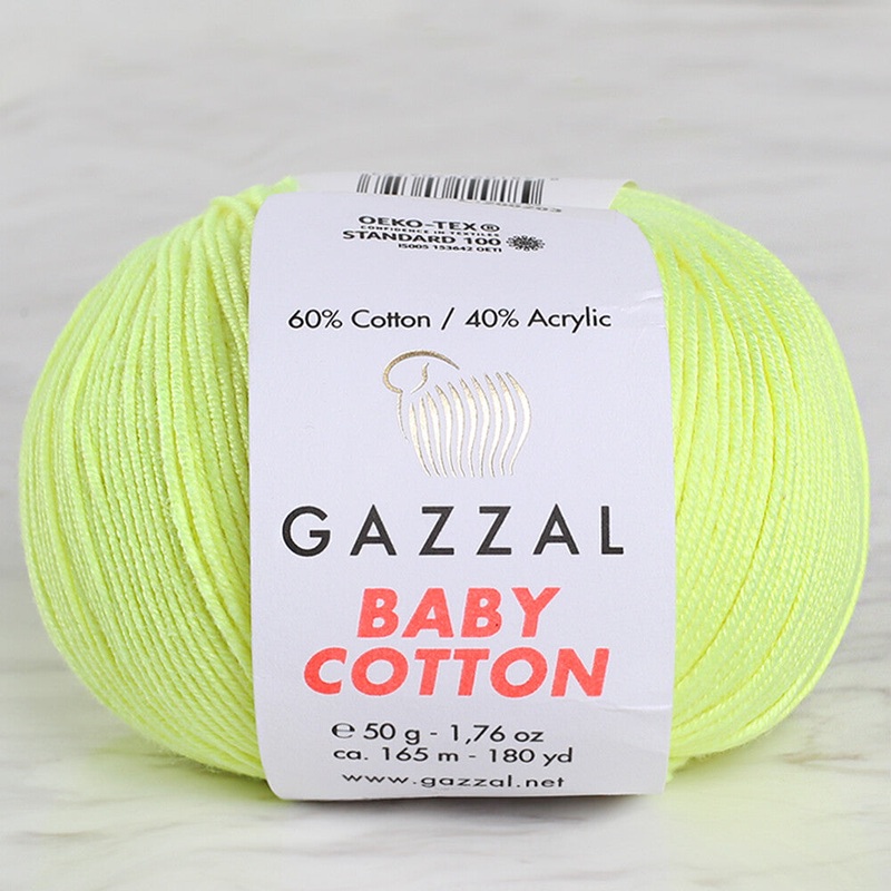 Gazzal Baby Cotton Yarn, Neon Yellow – 3462