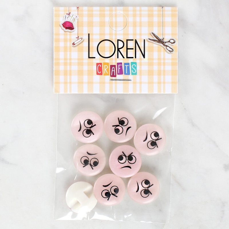 Loren Crafts 8 Pack Angry Face Patterned Button – 1021