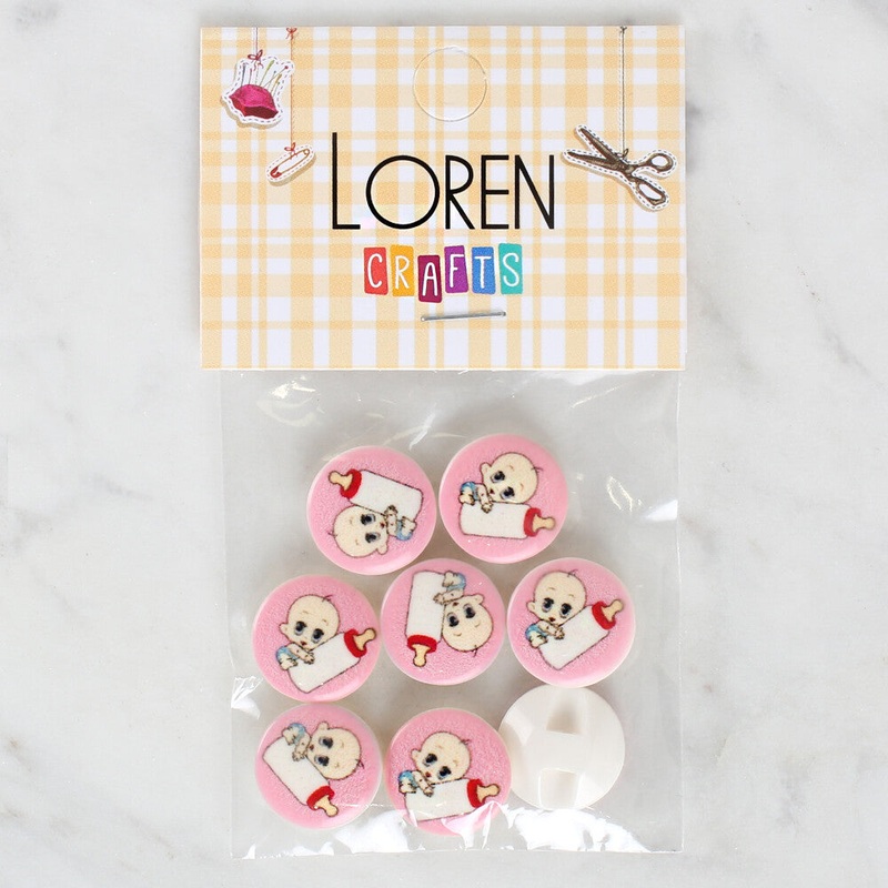 Loren Crafts 8 Pack Baby with a Bottle Patterned Button – 1028