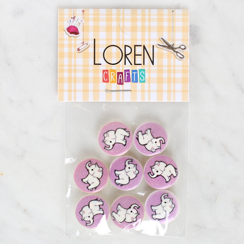 Loren Crafts 8 Pack Elephant Patterned Button – 1040