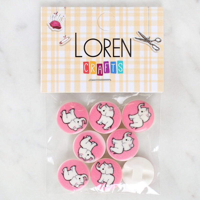 Loren Crafts 8 Pack Elephant Patterned Button – 1041