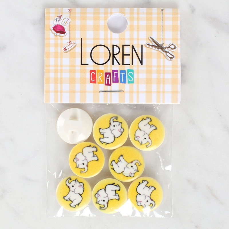 Loren Crafts 8 Pack Elephant Patterned Button – 1045