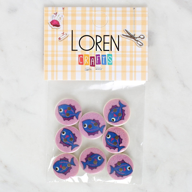 Loren Crafts 8 Pack Fish Patterned Button – 1163