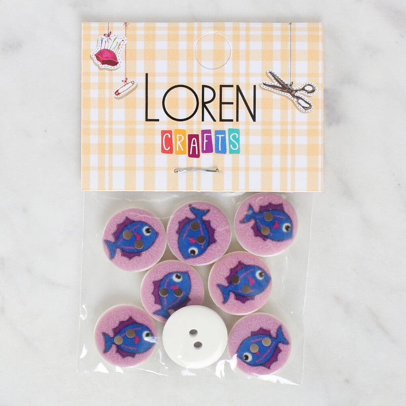 Loren Crafts 8 Pack Fish Patterned Button – 1186