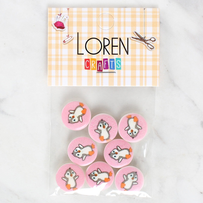 Loren Crafts 8 Pack Penguin Patterned Button – 1038