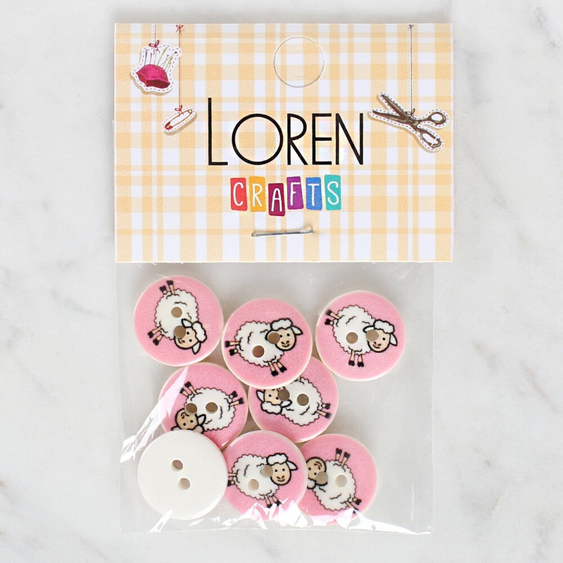 Loren Crafts 8 Pack Sheep Patterned Button – 1169