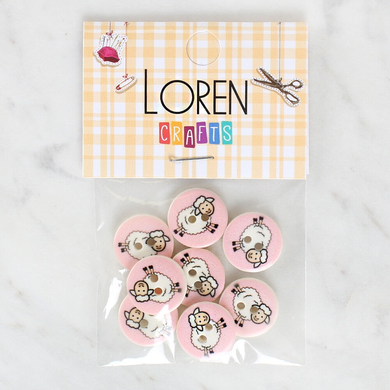Loren Crafts 8 Pack Sheep Patterned Button – 1172