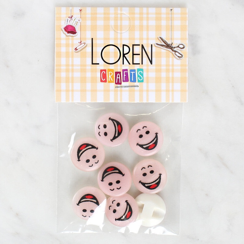 Loren Crafts 8 Pack Smiley Face Patterned Button – 1025