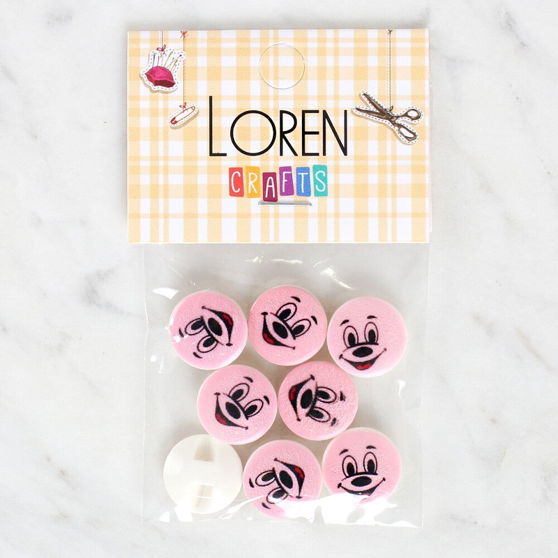 Loren Crafts 8 Pack Smiley Face Patterned Button – 1035