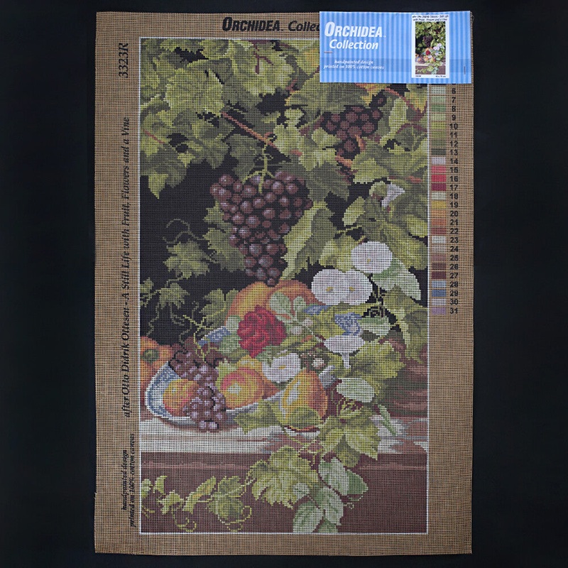 Orchidea 40×70 cm Otto Didrik Ottesen – Still Life With Fruits, Flowers And A Vine Printed Gobelin 3