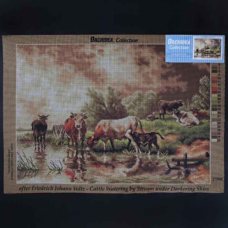 Orchidea 50×70 cm Friedrich Johann Voltz Cattle – Watering By Stream Under Darkering Skies Printed G
