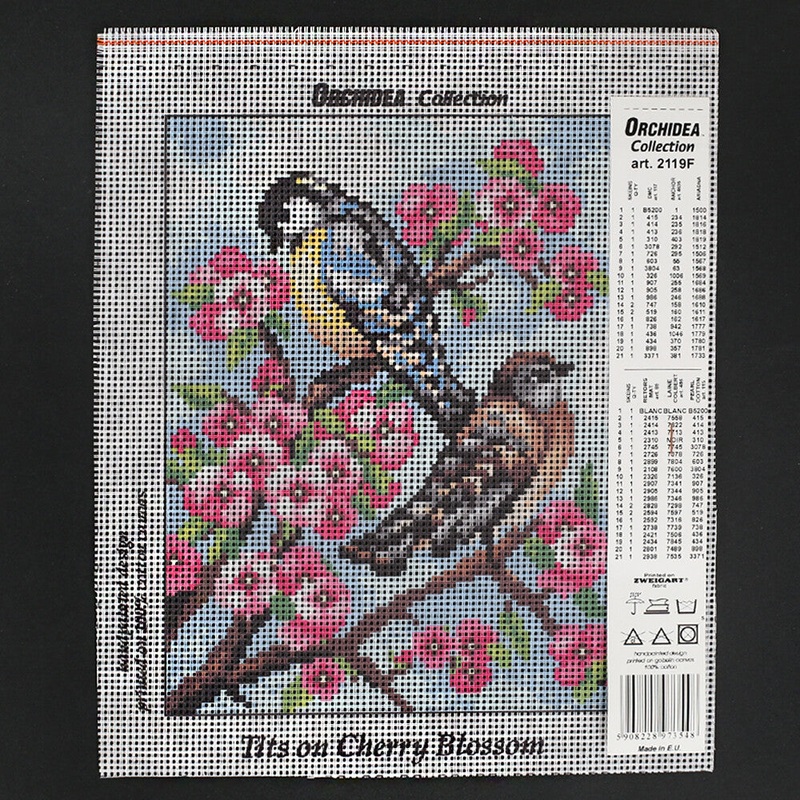 Orchidea 18×24 cm Tits On Cherry Blossom Printed Gobelin 2119F
