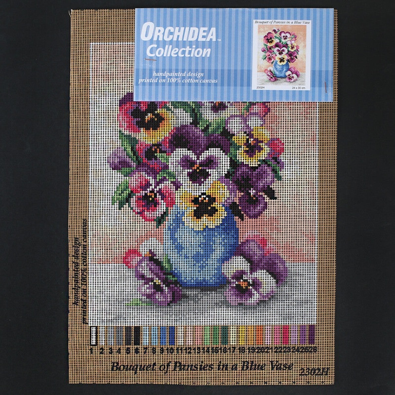 Orchidea 24×30 cm Bouquet Of Pansies in A Blue Vase Printed Gobelin 2302H