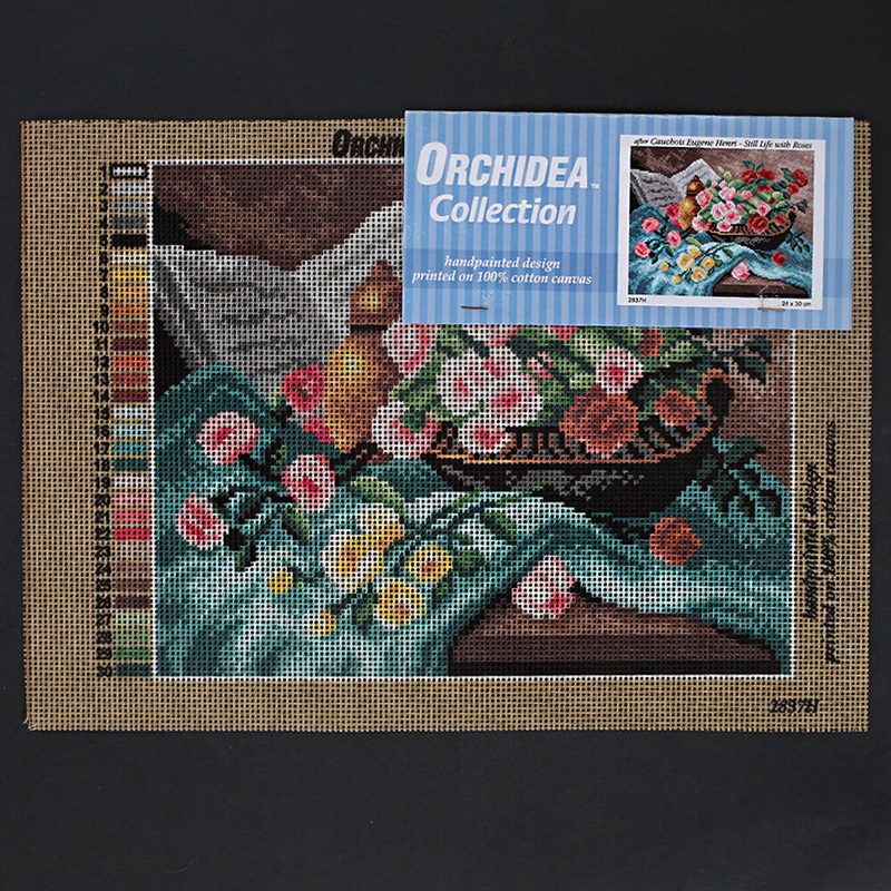 Orchidea 24×30 cm Cauchois Eugene Henri – Still Life With Roses Printed Gobelin 2837H