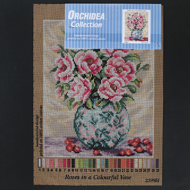 Orchidea 24×30 cm Roses in A Colorful Vase Printed Gobelin 2399H