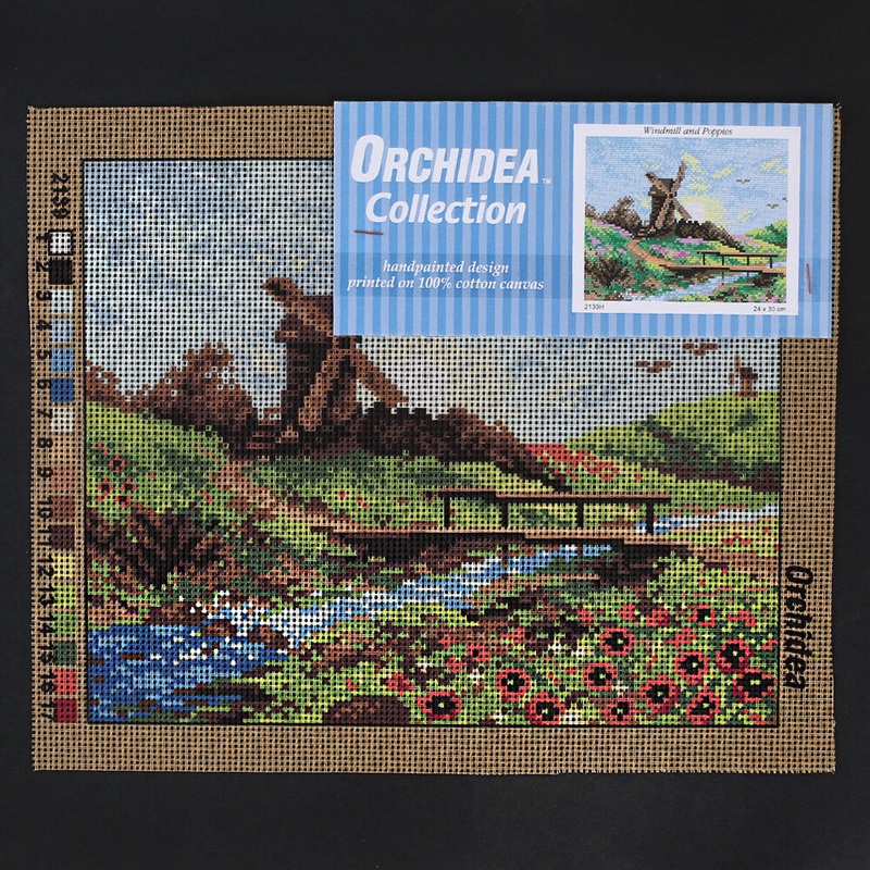 Orchidea 24×30 cm Windmill And Poppies Printed Gobelin 2139H