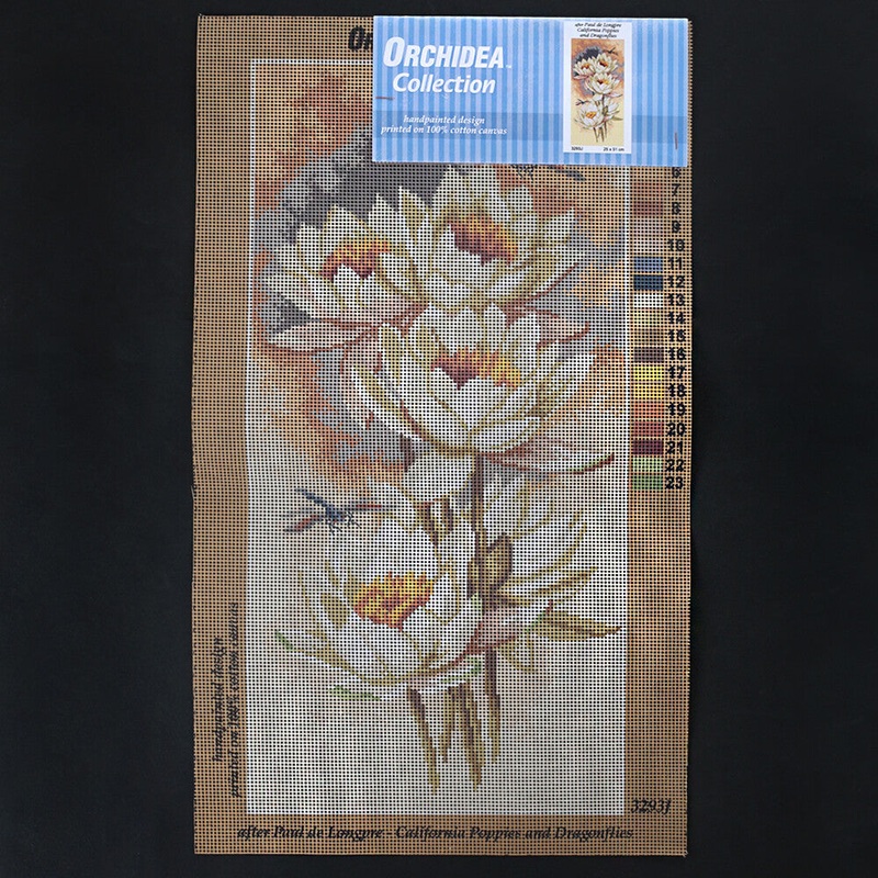 Orchidea 25×51 cm Paul De Longpre – California Poppies And Dragonflies Printed Gobelin 3293J