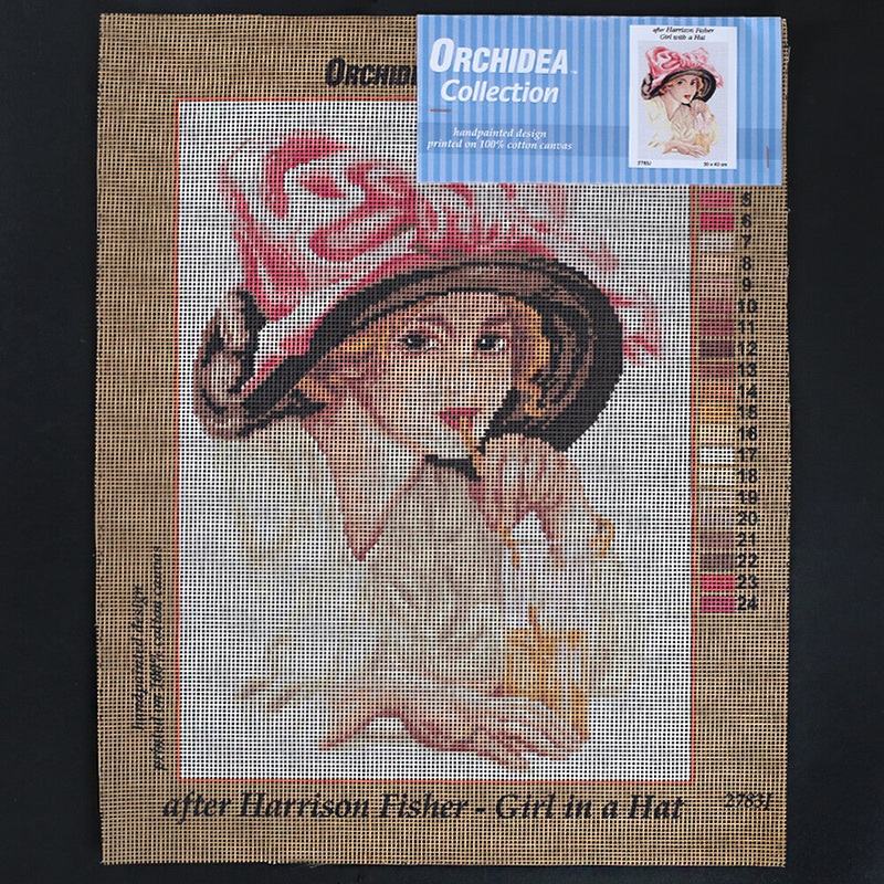 Orchidea 30×40 cm Harrison Fisher Girl With A Hat Printed Gobelin 2783J