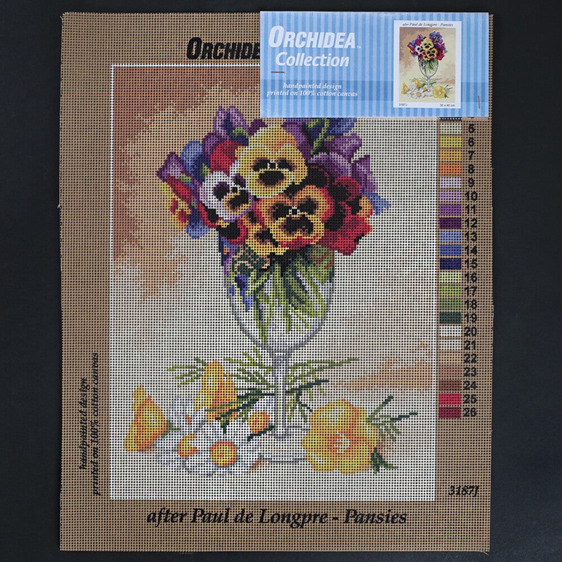 Orchidea 30×40 cm Paul De Longpre – Pansies Printed Gobelin 3187J