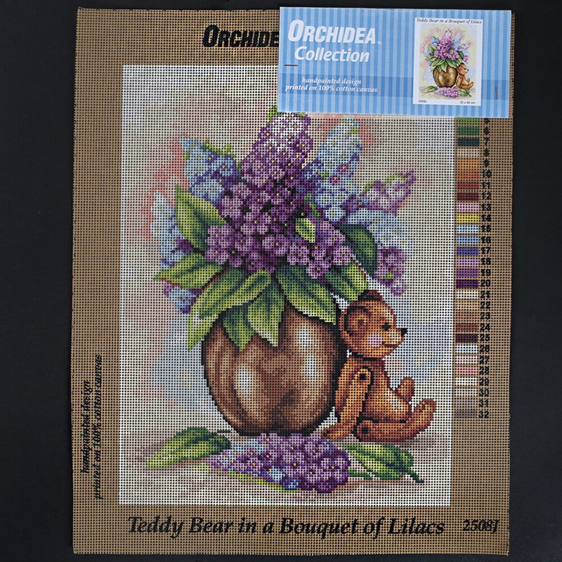 Orchidea 30×40 cm Teddy Bear in A Bouquet Of Lilacs Printed Gobelin 2508J