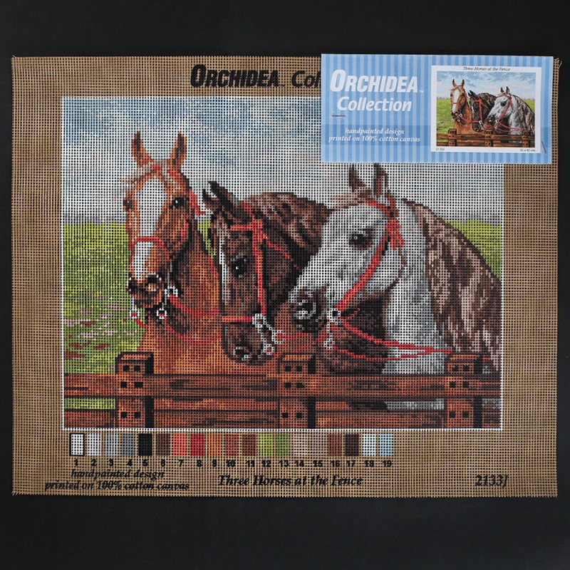 Orchidea 30×40 cm Three Horses At The Fence Printed Gobelin 2133J