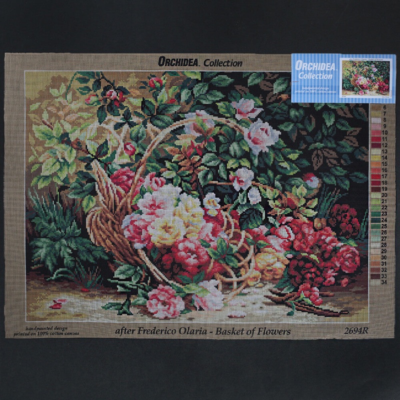 Orchidea 50×70 cm Federico Olaria – Basket Of Flowers Printed Gobelin 2694R