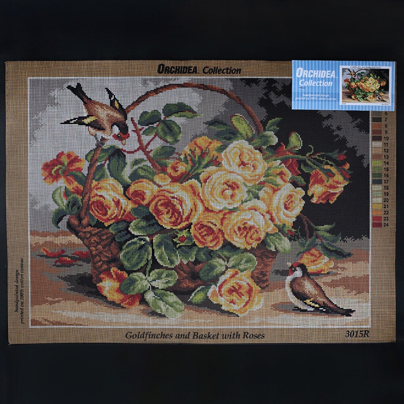 Orchidea 50×70 cm Goldfinches And Basket With Roses Printed Gobelin 3015R