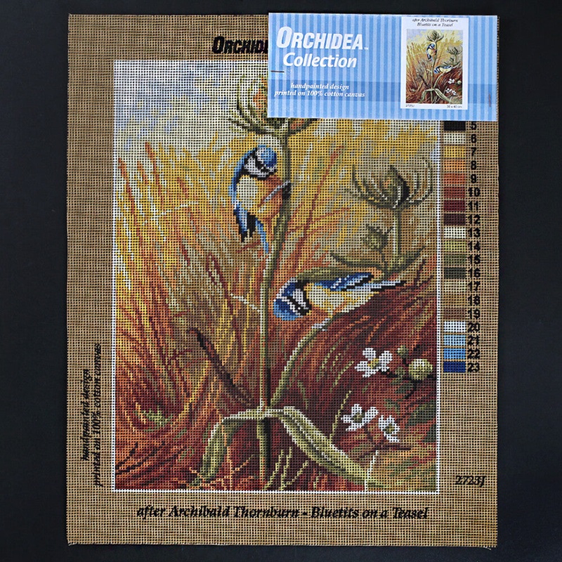 Orchidea 30×40 cm Archibald Thorburn Bluetits On A Teasel Printed Gobelin 2723J