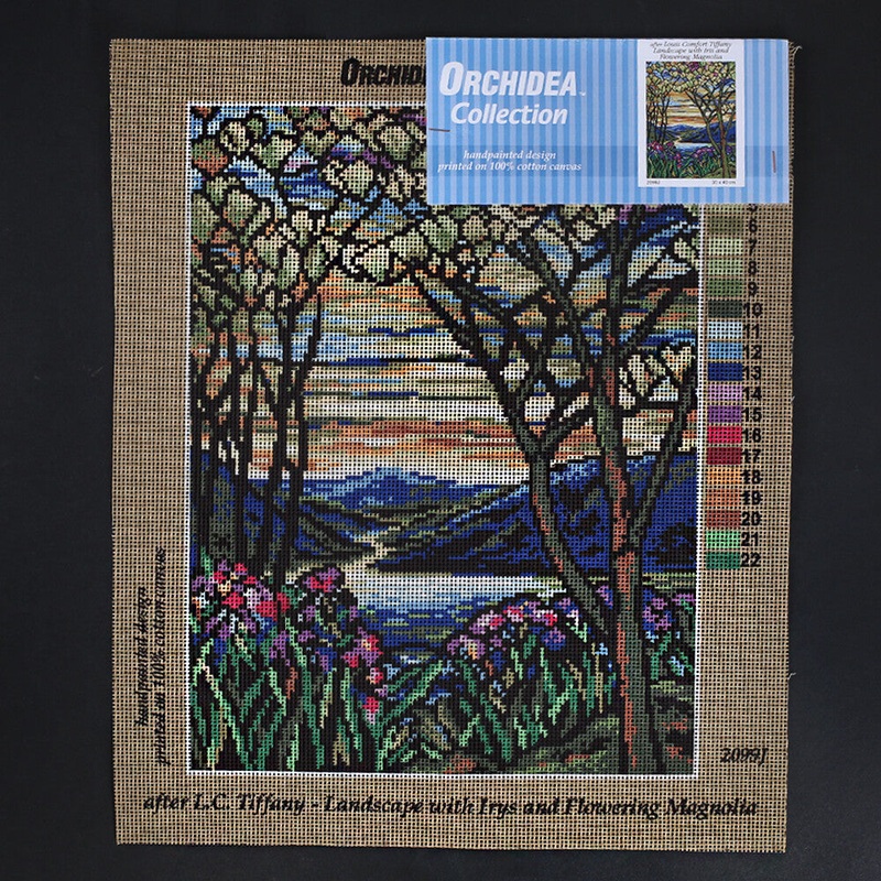 Orchidea 30×40 cm Louis Comfort Tiffany Landscape With Iris And Flowering Magnolia Printed Gobelin 2