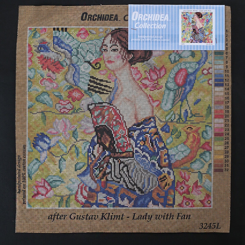 Orchidea 40×40 cm Gustaw Klimt – Lady With Fan Printed Gobelin 3245L