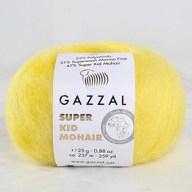 Gazzal Super Kid Mohair 25 Gr Knitting Yarn, Yellow – 64431
