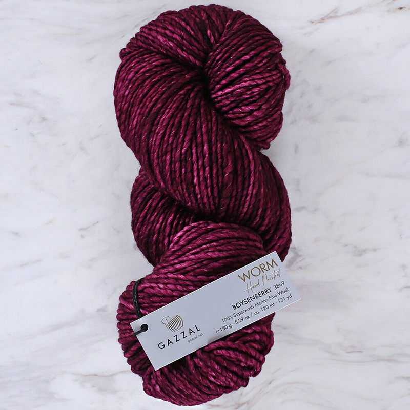 Gazzal Worm Hand Paints Yarn, Aubergine – 3869