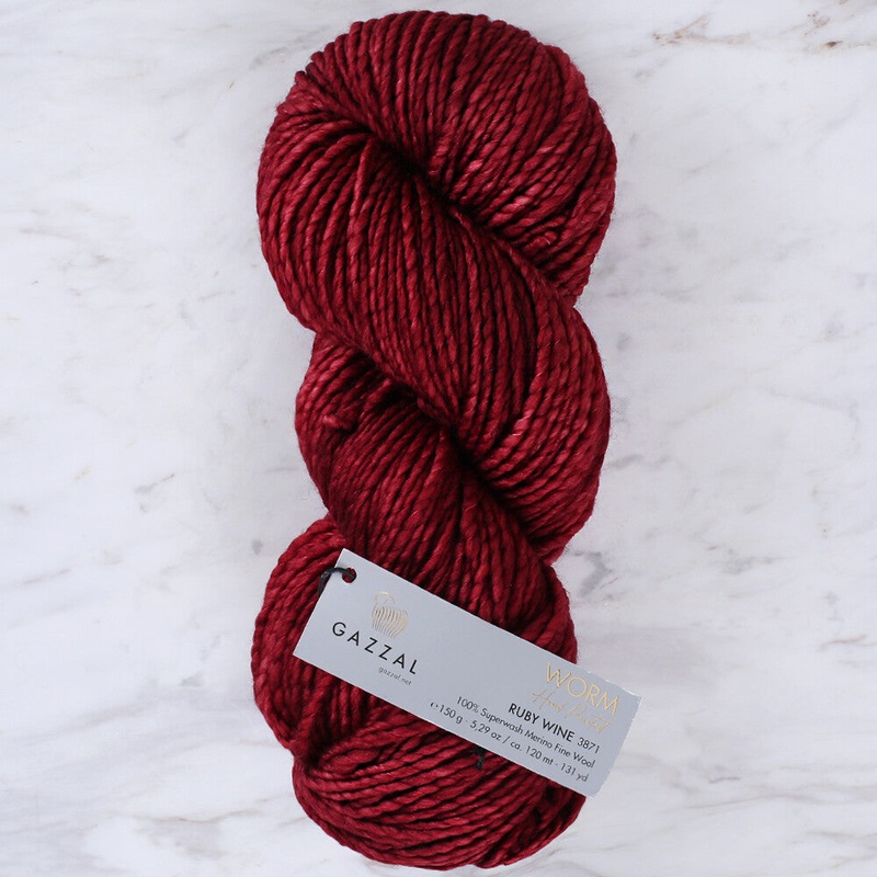 Gazzal Worm Hand Paints Yarn, Claret – 3871