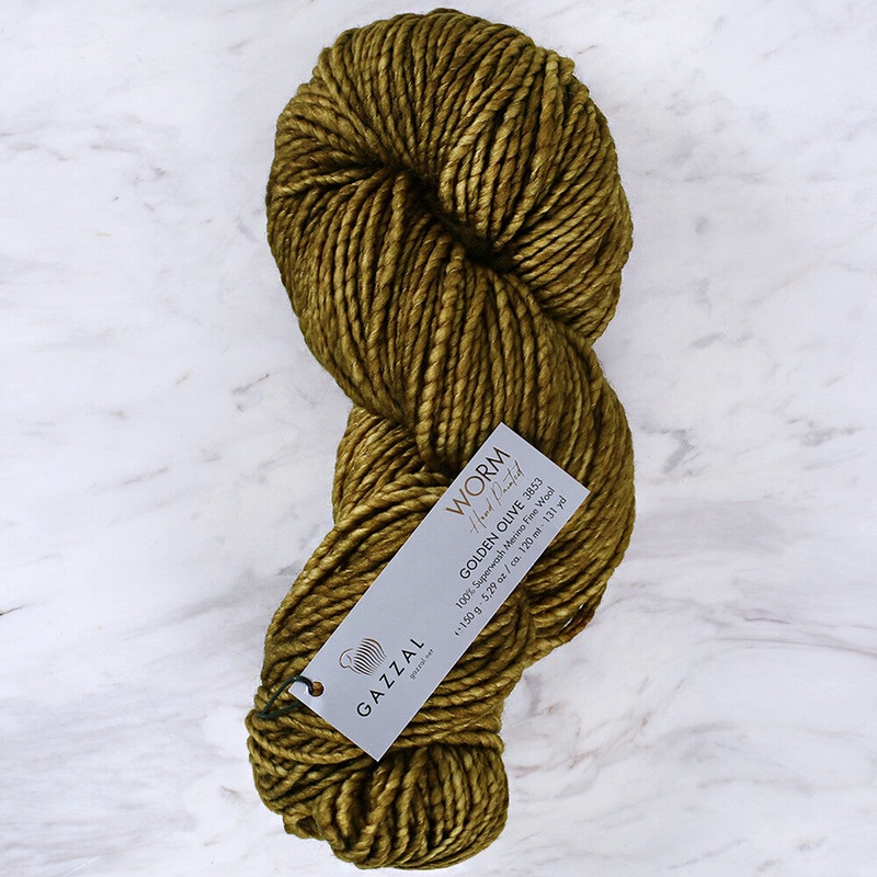 Gazzal Worm Hand Paints Yarn, Olive Green – 3853