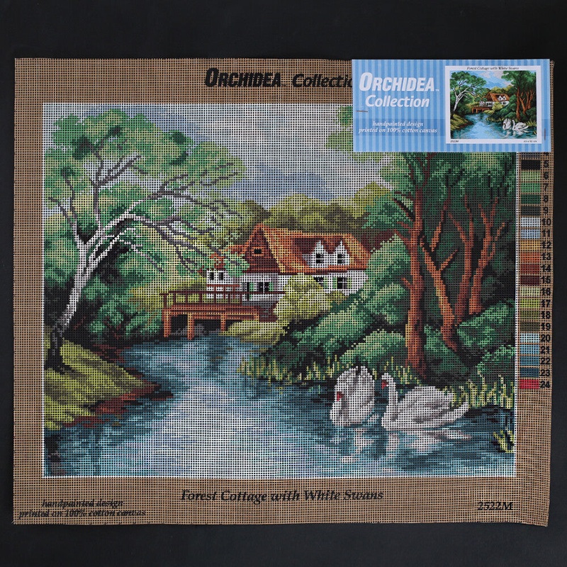 Orchidea 40×50 cm Forest Cottage With White Swans Printed Gobelin 2522M