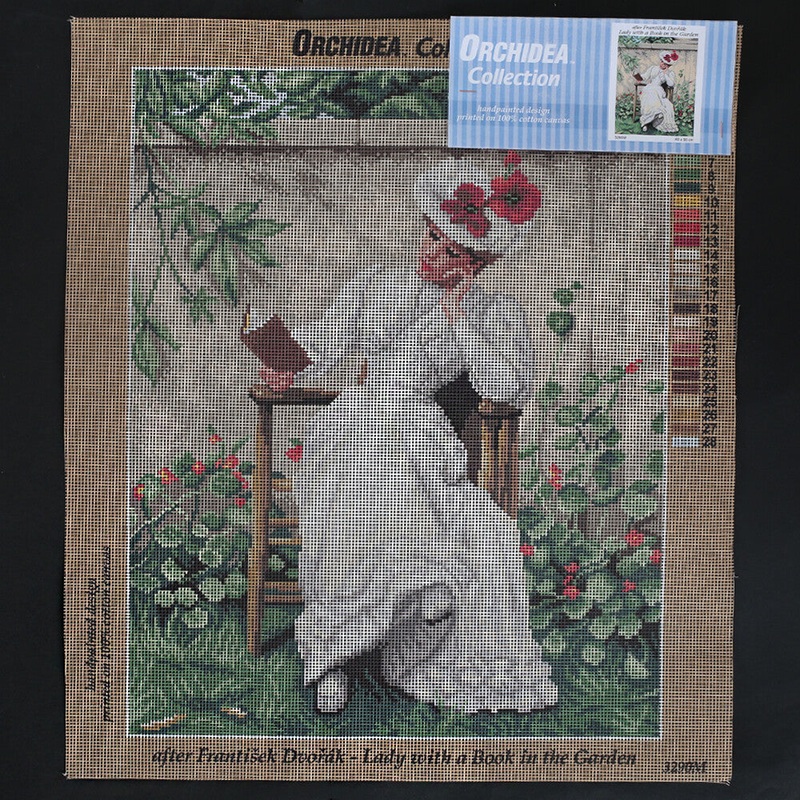 Orchidea 40×50 cm Frantisek Dvorak – Lady With A Book in The Garden Printed Gobelin 3290M