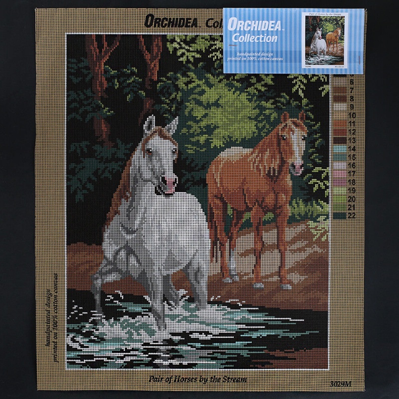 Orchidea 40×50 cm Pair Of Horses By The Stream Printed Gobelin 3029M