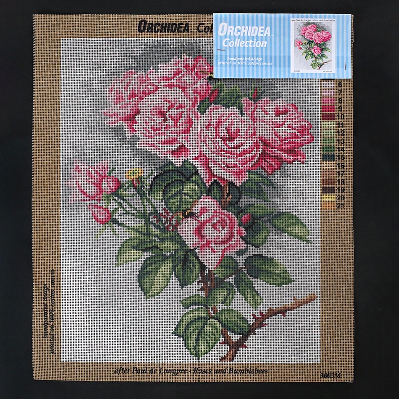 Orchidea 40×50 cm Paul De Longpre – Roses And Bumblebees Printed Gobelin 3003M