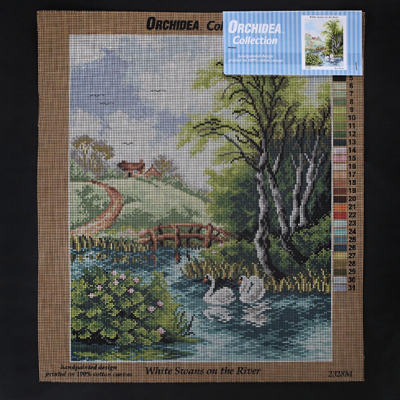 Orchidea 40×50 cm White Suans On The River Printed Gobelin 2328M