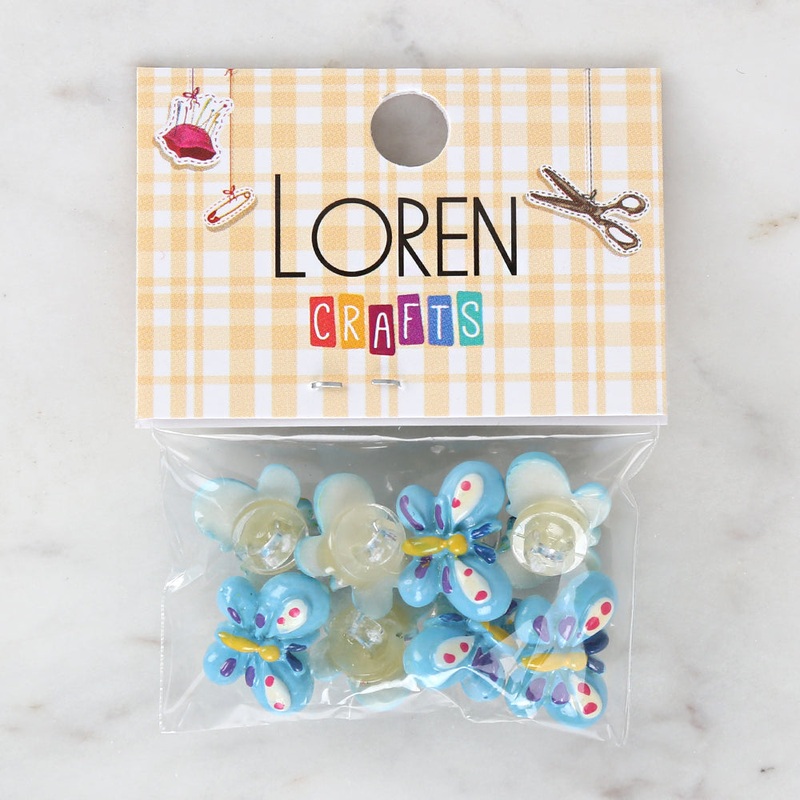 Loren Crafts 8-piece Blue Butterfly Button – 3021
