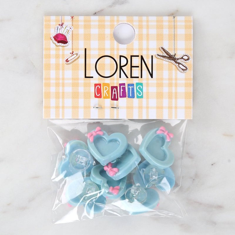 Loren Crafts 8-piece Blue Heart Button – 3014