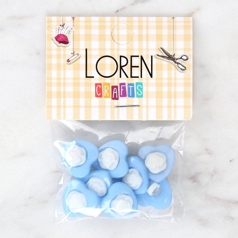 Loren Crafts 8-piece Blue Heart Button – 3050
