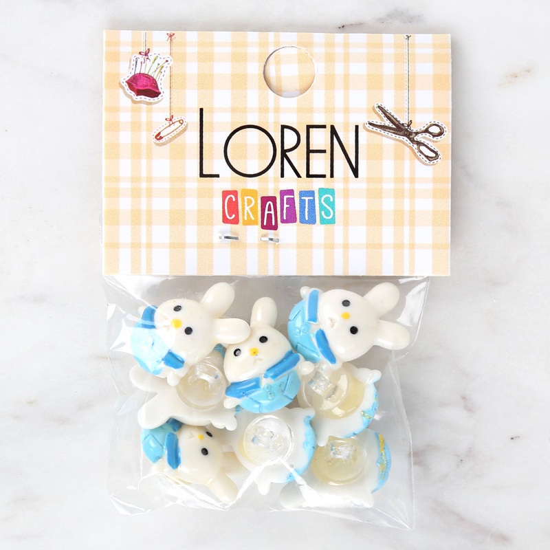 Loren Crafts 8-piece Blue Rabbit Button – 3032