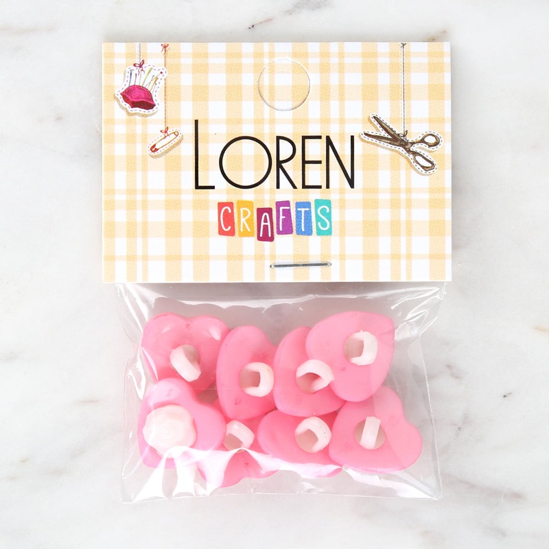 Loren Crafts 8-piece Pink Heart Button – 3048
