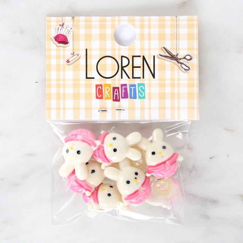 Loren Crafts 8-piece Pink Rabbit Button – 3029