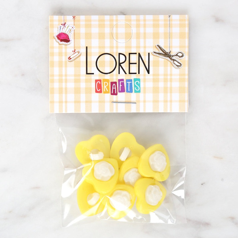 Loren Crafts 8-piece Yellow Heart Button – 3049